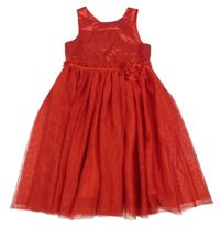 Červené saténovo/tylové slavnostní šaty s květem H&M