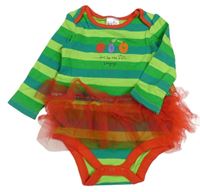 Zeené pruhované body s nápisem a tylovou sukní 