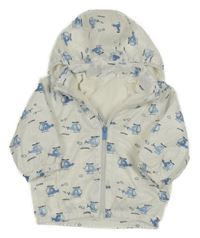 Bílá šusťáková jarní bunda s vrtulníky a kapucí 