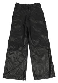 Čierne wide leg waist koženkové nohavice H&M
