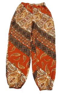 Červeno-smotanové vzorované voľné é nohavice Shein