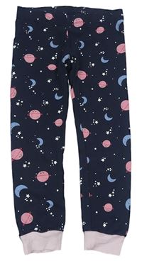 Tmavomodro-svetloružové pyžamové nohavice s vesmírom H&M