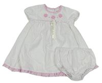 2set - Bielo-ružové plátenné šaty s kytičkami + nohavičky
