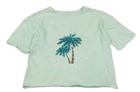Svetlomodré crop tričko s palmami Candy Couture