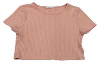 Ružové rebrované úpletové crop tričko Shein
