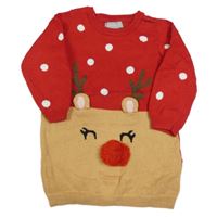 Červeno-béžové svetrové šaty se sobem Primark