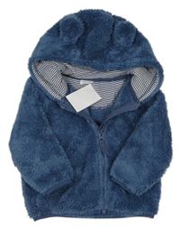 Nové - Modrá chlpatá bunda s kapucňou Next