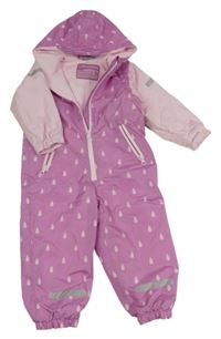 Růžovo-světlerůžová šusťáková jarní kombinéza s kapičkami kapucí Impidimpi