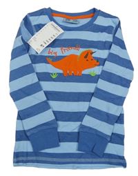 Nové - Modro-světlemodré pruhované triko s dinosaurem Kiki&Koko