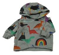 Sivá mikina s dinosaurami a kapucňou Next