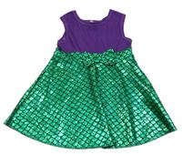 Fialovo-zelené vzorované šaty s mašlou Shein