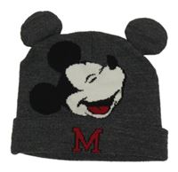 Tmavošedá pletená čepice s Mickeym 
