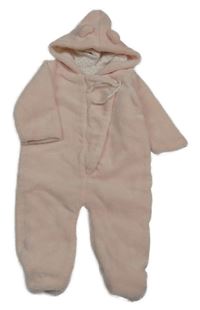 Světlerůžová chlupatá podšitá kombinéza s kapucí 