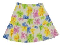 Bielo-farebná kvetovaná plátenná sukňa