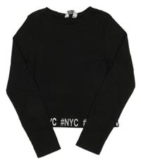 Čierne rebrované crop tričko s nápismi PRIMARK