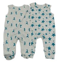 2set - Bílé laclové tepláky s hvězdičkami + bílé dupačky se žirafami