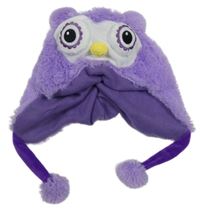 Fialová kožešinová podšitá ušanka se sovou 