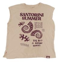 Svetloružové tričko s nápisom a mušlemi Zara