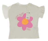 Nové - Bílé crop tričko s květem C&A