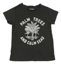 Tmavosivé tričko s palmami a nápisom H&M