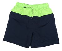 Tmavomodro-neónově zelené plážové kraťasy Yigga