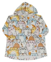 Bílá chlupatá oversize mikina s kočkami a kapucí 