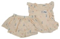 Nové - 2set - Svetloružová tunika + sukňa so všitými kraťasy a mořskými živočichy So Cute