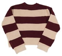 Vínovo-svetloružový pruhovaný crop sveter H&M