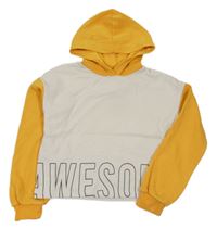 Smetanovo-okrová crop mikina s nápisom a kapucňou C&A