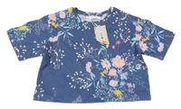 Nové - Modré oversize crop květované tričko Leigh Tucker