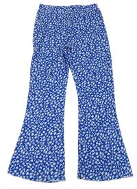 Cobaltovoě modro-biele kvietkovane vzorované flare nohavice Matalan