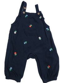 Tmavomodré laclové tepláky s kytičkami M&S