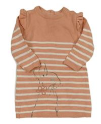 Světleskořicovo-bílé pruhované pletené šaty s králíčkem - Peter Rabbit a volánky M&S