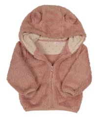 Starorůžová huňatá podšitá bunda s oušky Next