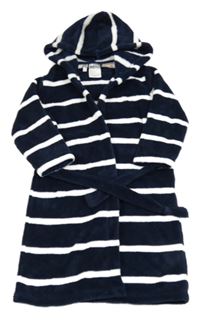 Tmavomodro-bílý pruhovaný plyšový župan s kapucí H&M