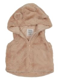 Svetloružová kožušinová podšitá vesta s kapucňou s uškami F&F