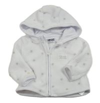 Biela plyšová bunda s hviezdičkami a nášivkou a kapucňou DKNY