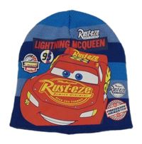Modro-tmavomodrá pruhovaná pletená čapica s Cars Disney