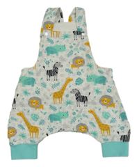 Bílo-světlešedo-pomněnkové vzorované laclové turecké tepláky se zvířátky