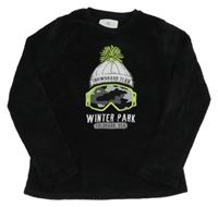 Čierna plyšová mikina s čapica s lyžiarskými okuliarmi F&F