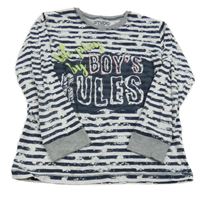 Tmavomodro-bílé pruhované skvrnité pyžamové triko s nápisy amibo