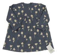 Nové - tmavomodrošedé teplákové šaty s kvietkami George