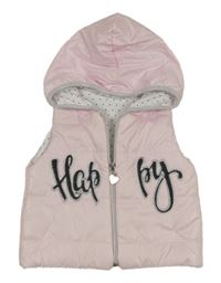 Svetloružová prešívaná šušťáková zateplená vesta s nápisom a kapucňou Hippil