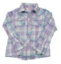 Fialovo-bílo-modrozelená kostkovaná halenka dopodopo