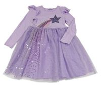 Levandulové šaty s kometou z flitrů a tylem s puntíky a volánky PRIMARK