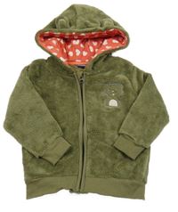 Khaki plyšový bomber s mačičkou a kapucňou s uškami lupilu