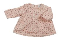 Svetloružová plátenná podšitá tunika s růžemi a větvičkami Alphabet