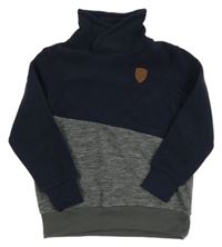 Tmavomodro-šedá/melírovaná fleecová mikina s nášivkou a stojáčkem YIGGA