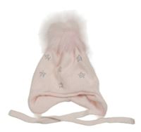 Nové - světlerůžová pletená zavazovací čepice s hvězdičkami z kamínků a bambulí Pom Pom Envy