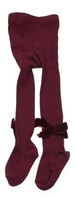 Vínové žebrované punčocháče s mašlemi 